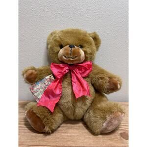 Vintage Lucy Rigg & Co Teddy Bear Brown Plush Bow Made In Korea 1980 Collectible